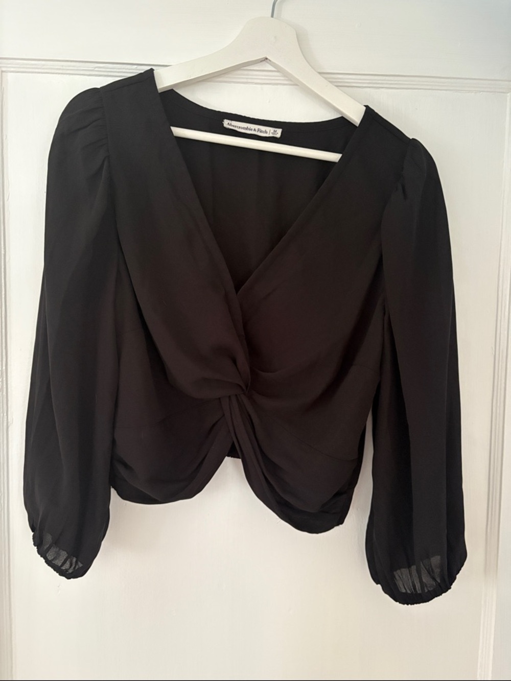 Abercrombie & Fitch Black Twisted Front V-Neck Blouse
